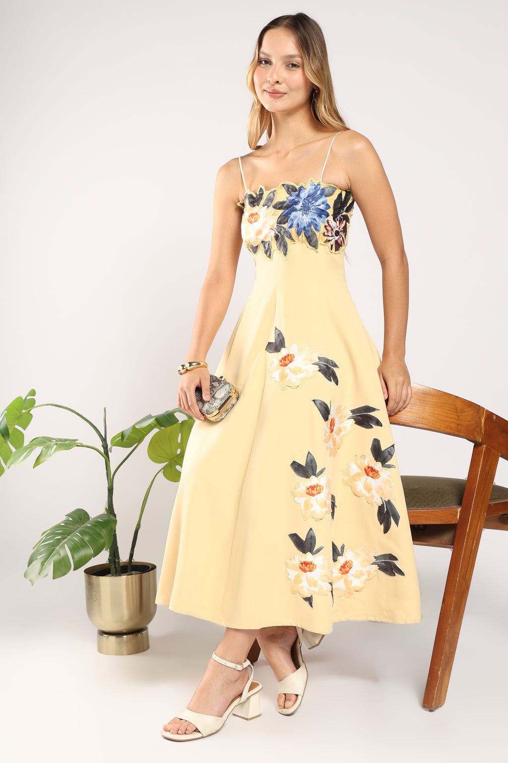 The Petal Pop Dress showing its structured, flowy and comfortable silhouette in imported crepe.