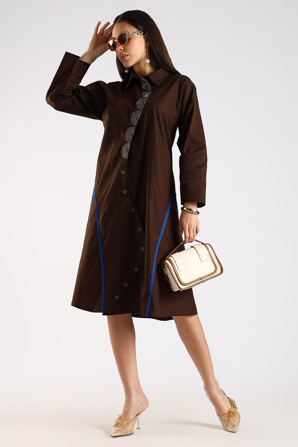 Mocha Women's Shirt Dress in premium cotton styled for a brunch.