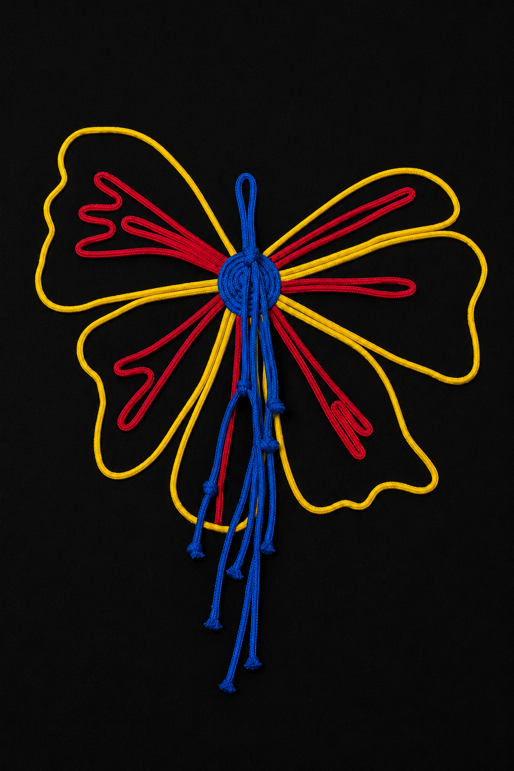 Close-up of the Butterfly Knot Women's T-Shirt showcasing the handcrafted butterfly cord detailing on French Terry fabric.