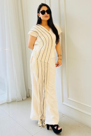 The Braided White Co-ord Set featuring a statement overlapping top with handcrafted braided detailing